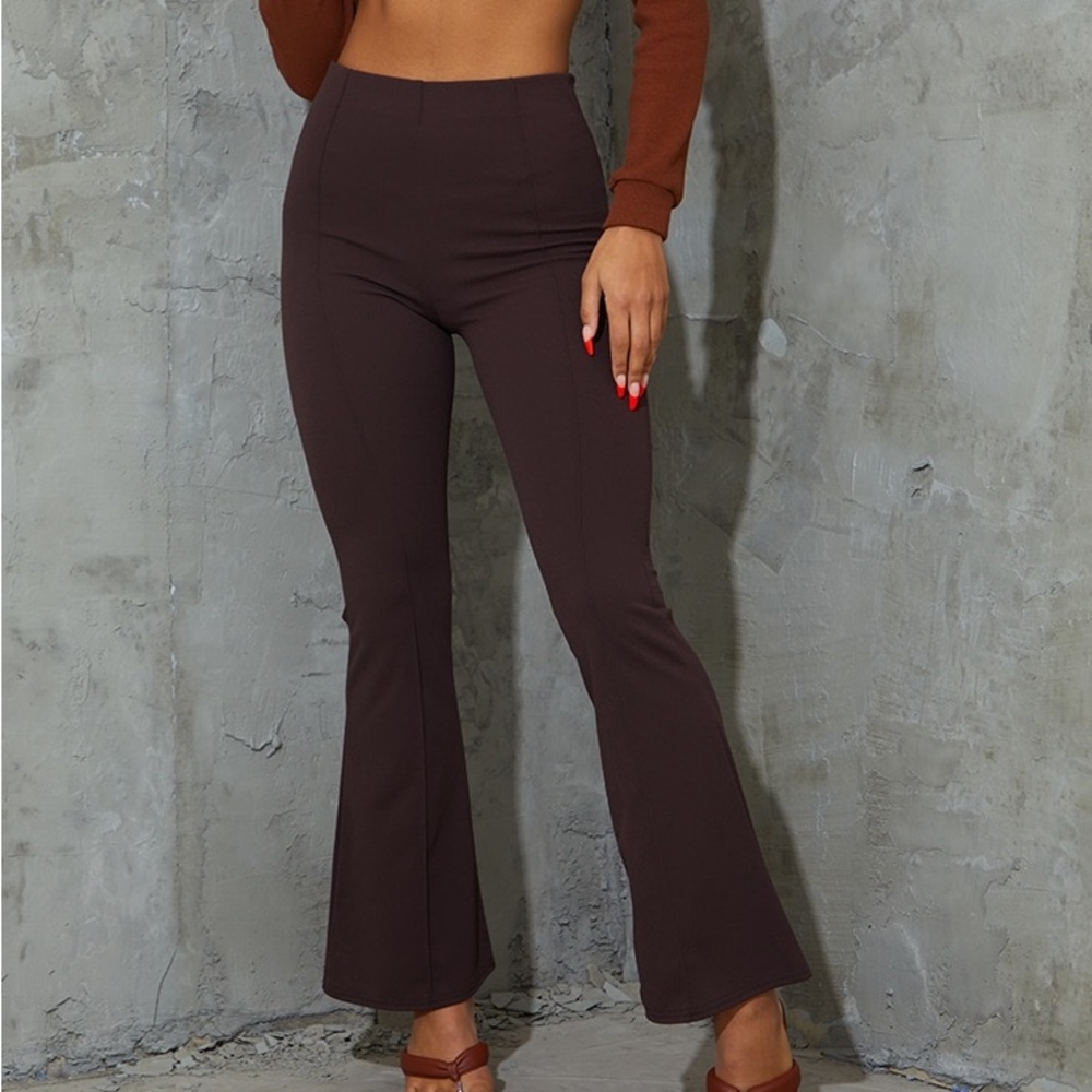 PRETTYLITTLETHING Chocolate Pintuck Detail Flared Pants 🤎